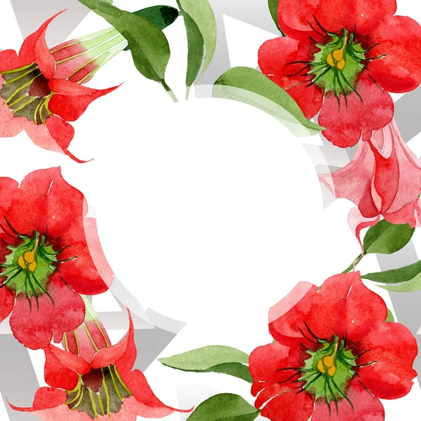 Aquarel Rode Brugmansia Bloem Floral Botanische Bloem Frame Grens Ornament — Stockfoto