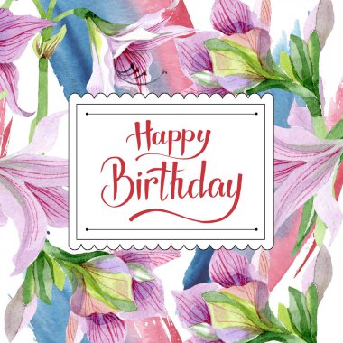 Sulu boya pembe amaryllis çiçek. Botanik çiçek. Çerçeve kenarlığı süsleme Meydanı. Arka plan, doku, sarıcı desen, çerçeve veya kenarlık için Aquarelle kır çiçeği.