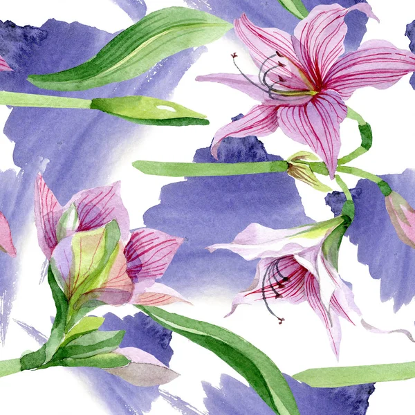 수채화 릴리스 꽃입니다 꽃입니다 원활한 패턴입니다 패브릭 텍스처입니다 프레임 테두리에 — 스톡 사진