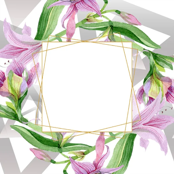 水彩粉红色孤花 花卉植物花卉 边框装饰正方形 水彩画野花用于背景 包装图案 框架或边框 — 图库照片