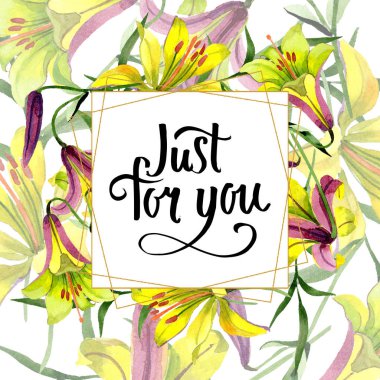 Suluboya sarı zambak çiçeği. Botanik çiçek. Çerçeve kenarlığı süsleme Meydanı. Arka plan, doku, sarıcı desen, çerçeve veya kenarlık için Aquarelle kır çiçeği.