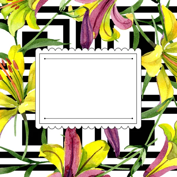 Aquarel Gele Lelie Bloem Floral Botanische Bloem Frame Grens Ornament — Stockfoto