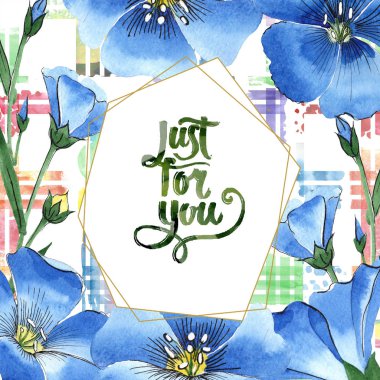 Suluboya mavi keten çiçek. Botanik çiçek. Çerçeve kenarlığı süsleme Meydanı. Arka plan, doku, sarıcı desen, çerçeve veya kenarlık için Aquarelle kır çiçeği.