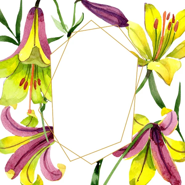 Акварельный Желтый Цветок Лилии Цветочный Ботанический Цветок Каркас Границы Украшения — стоковое фото