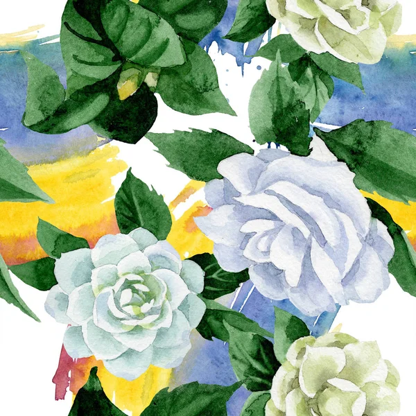 Акварель Белый Цветок Камелии Цветочный Ботанический Цветок Бесшовный Рисунок Фона — стоковое фото