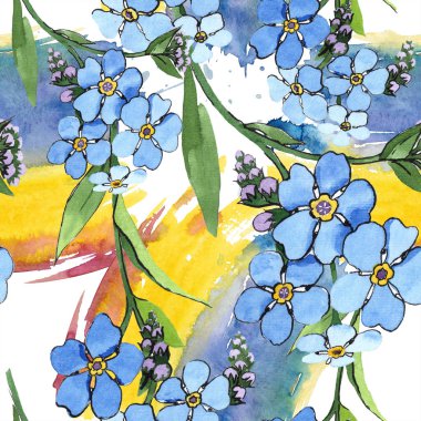 Suluboya mavi unutma çiçek. Botanik çiçek. Sorunsuz arka plan deseni. Kumaş duvar kağıdı yazdırma doku. Arka plan, doku, sarıcı desen, çerçeve için Aquarelle kır çiçeği.