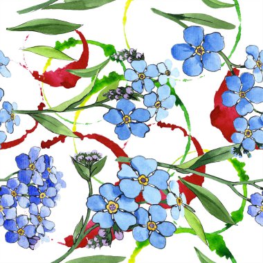 Suluboya mavi unutma çiçek. Botanik çiçek. Sorunsuz arka plan deseni. Kumaş duvar kağıdı yazdırma doku. Arka plan, doku, sarıcı desen, çerçeve için Aquarelle kır çiçeği.