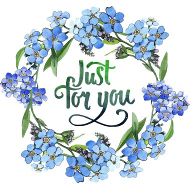 Suluboya mavi unutma çiçek. Botanik çiçek. Çerçeve kenarlığı süsleme Meydanı. Arka plan, doku, sarıcı desen, çerçeve veya kenarlık için Aquarelle kır çiçeği.