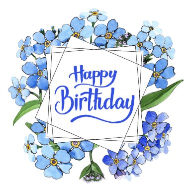 Suluboya mavi unutma çiçek. Botanik çiçek. Çerçeve kenarlığı süsleme Meydanı. Arka plan, doku, sarıcı desen, çerçeve veya kenarlık için Aquarelle kır çiçeği.
