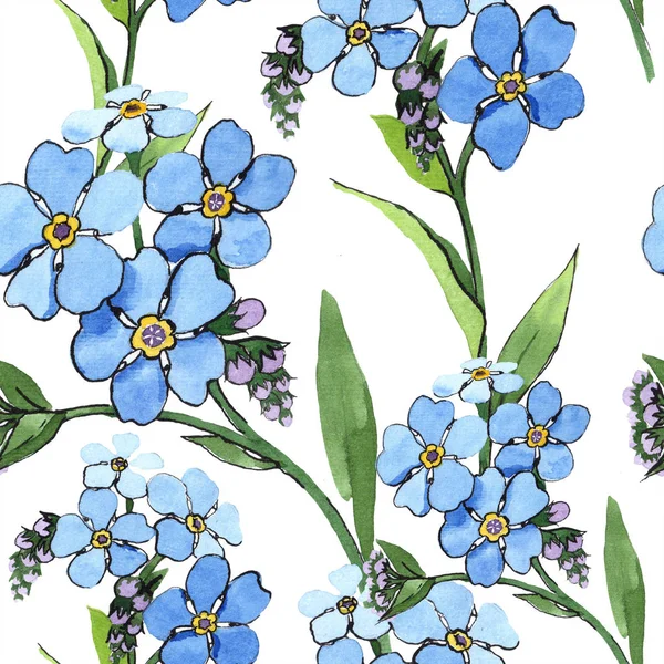 Suluboya mavi unutma çiçek. Botanik çiçek. Sorunsuz arka plan deseni. Kumaş duvar kağıdı yazdırma doku. Arka plan, doku, sarıcı desen, çerçeve için Aquarelle kır çiçeği.