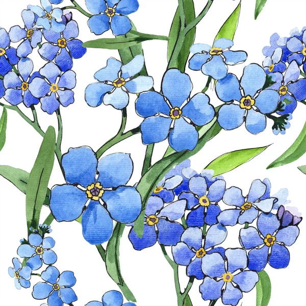 Acuarela Azul Olvidarme Flor Flor Botánica Floral Patrón Fondo Sin — Foto de Stock
