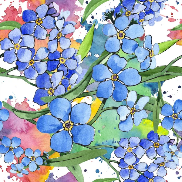Aquarel Blauw Forget Bloem Floral Botanische Bloem Naadloze Achtergrondpatroon Structuur — Stockfoto