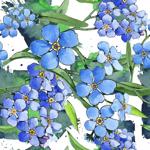 Aquarel Blauw Forget Bloem Floral Botanische Bloem Naadloze Achtergrondpatroon Structuur — Stockfoto