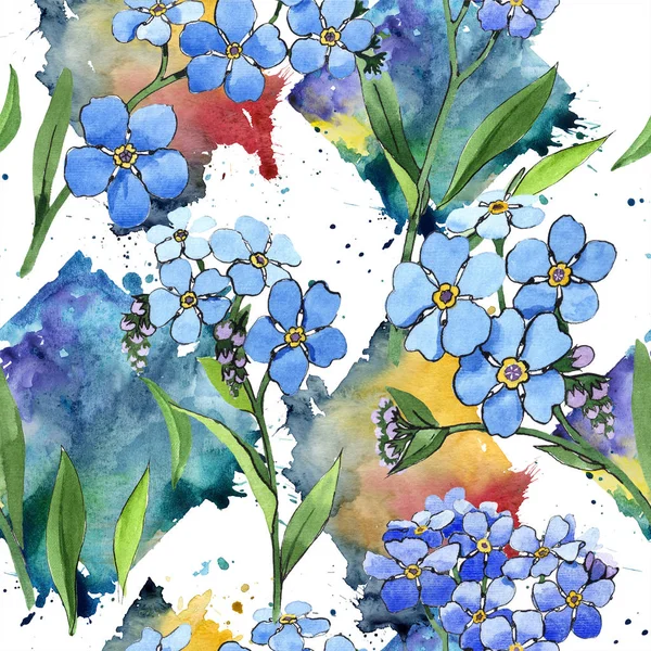 Голубой Акварельный Цветок Цветочный Ботанический Цветок Бесшовный Рисунок Фона Ткань — стоковое фото