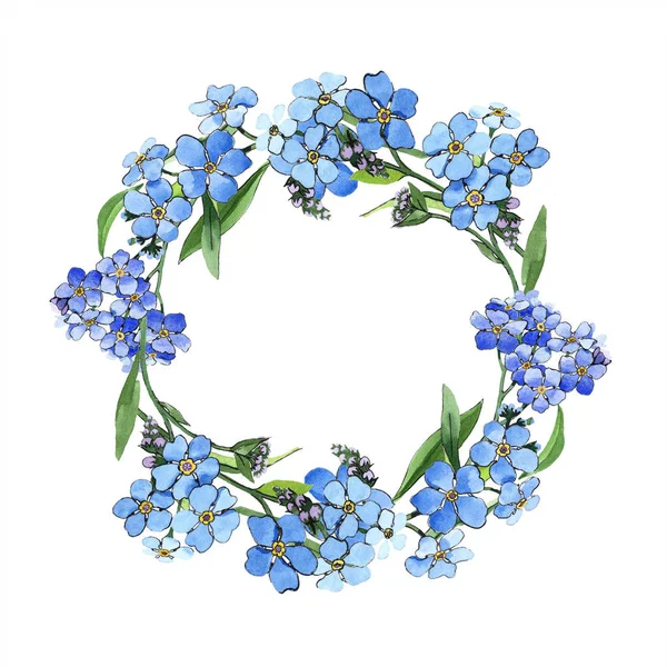 Květinový Akvarel Blue Pomněnka Květinové Botanické Květin Frame Hranice Ozdoba — Stock fotografie