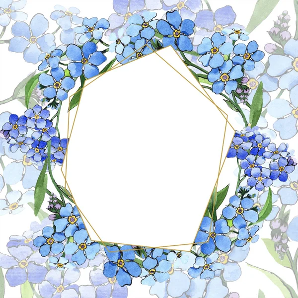 水彩の青いワスレナグサの花 花植物の花 フレーム枠飾りスクエア テクスチャ ラッパー パターン フレームや境界線の Aquarelle ワイルドフラワー — ストック写真