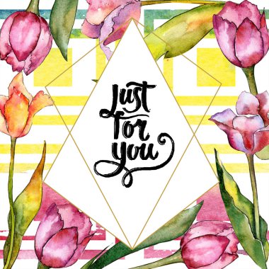 Sulu boya pembe Lale çiçek. Botanik çiçek. Çerçeve kenarlığı süsleme Meydanı.