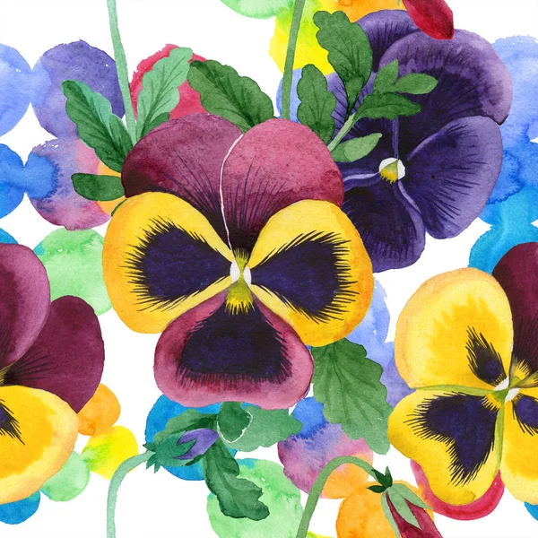 Acquerello Colorato Viola Fiore Fiore Botanico Floreale Modello Sfondo Senza — Foto Stock