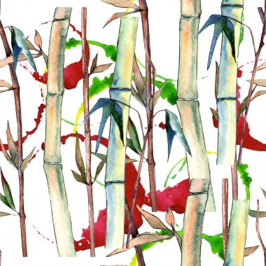 Yeşil yaprak bambu. Yaprak bitki botanik bahçe çiçek yaprakları. Sorunsuz arka plan deseni. Kumaş duvar kağıdı yazdırma doku. Aquarelle yaprak için arka plan, doku, sarıcı desen, çerçeve veya kenarlık.