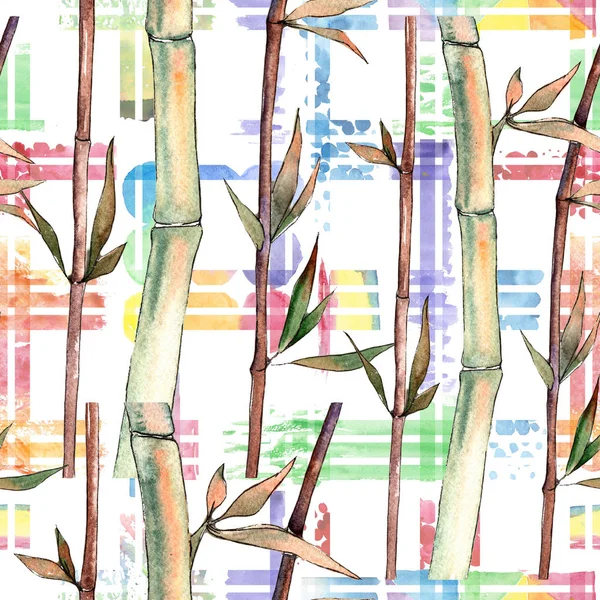 Hoja verde de bambú. Planta de hojas de jardín botánico follaje floral. Patrón de fondo sin costuras . —  Fotos de Stock