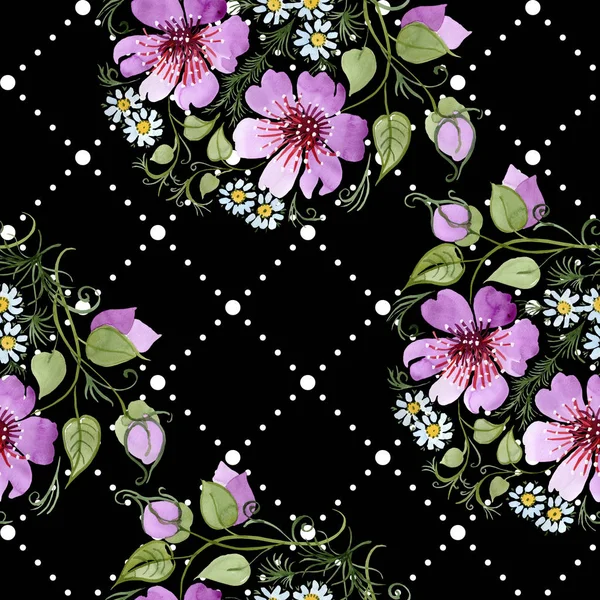 Akwarela ornamet różowy kwiat. Botaniczny kwiat kwiatowy. Bezszwowe tło wzór. — Zdjęcie stockowe