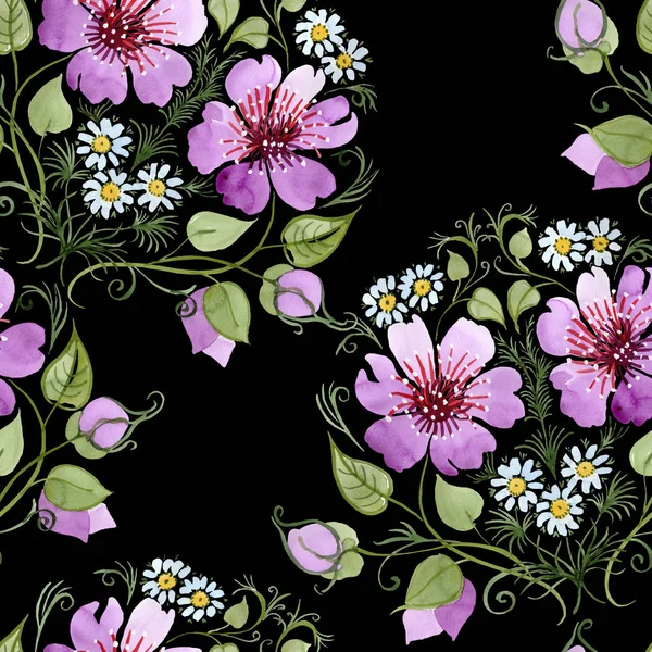 Adorno acuarela de flor rosa. Flor botánica floral. Patrón de fondo sin costuras . —  Fotos de Stock