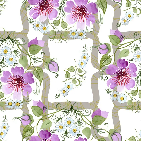 Aquarel Ornamet Van Roze Bloem Floral Botanische Bloem Naadloze Achtergrondpatroon — Stockfoto