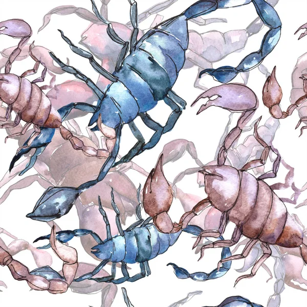 Экзотическое дикое насекомое-скорпион в акварельном стиле изолировано. Бесшовный рисунок фона . — стоковое фото