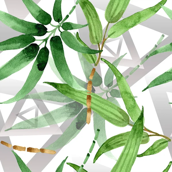 Bamboo gröna blad. Leaf växt botaniska trädgård blommig bladverk. Sömlös bakgrundsmönster. — Stockfoto