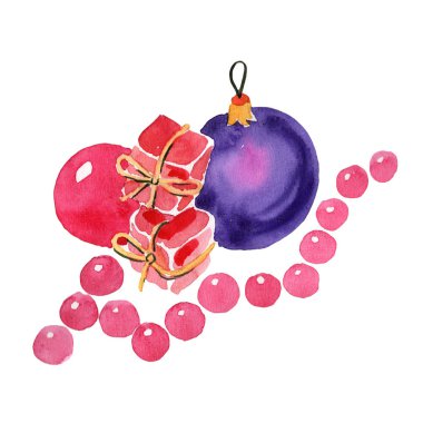 Noel oyuncaklar suluboya tarzında izole ve Noel kış tatil mumlar.