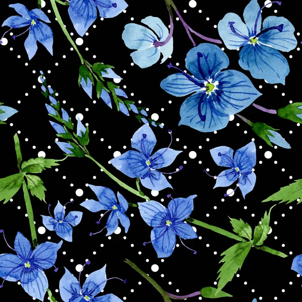 Acuarela flor Verónica azul. Flor botánica floral. Patrón de fondo sin costuras . —  Fotos de Stock