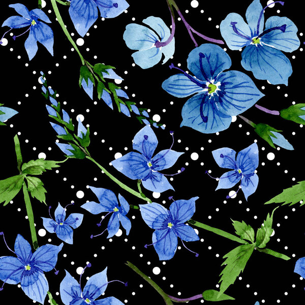 Watercolor blue Veronica flower. Floral botanical flower. Seamless background pattern.