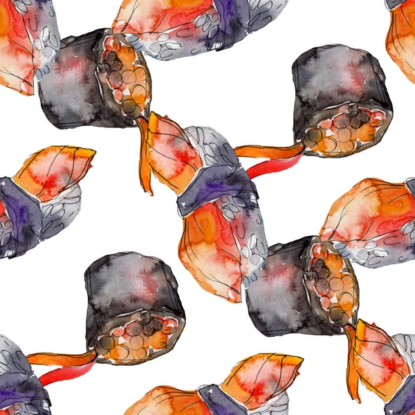 Акварельний суші набір красивих смачних японських ілюстрацій суші. Безшовний візерунок тла . — стокове фото