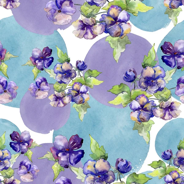 Watercolor purple bouquet of viola flower. Floral botanical flower. Seamless background pattern. — Stock Photo, Image