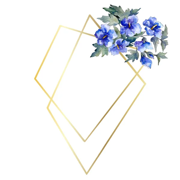 Acuarela ramo azul de flor de amapola. Flor botánica floral. Marco borde ornamento cuadrado . —  Fotos de Stock