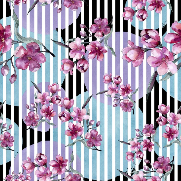Akvarell bukett av rosa blomma. Blommig botaniska blomma. Sömlös bakgrundsmönster. — Stockfoto
