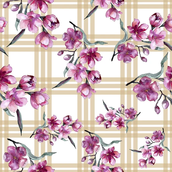 Watercolor bouquet of pink flower. Floral botanical flower. Seamless background pattern. — Stock Photo, Image