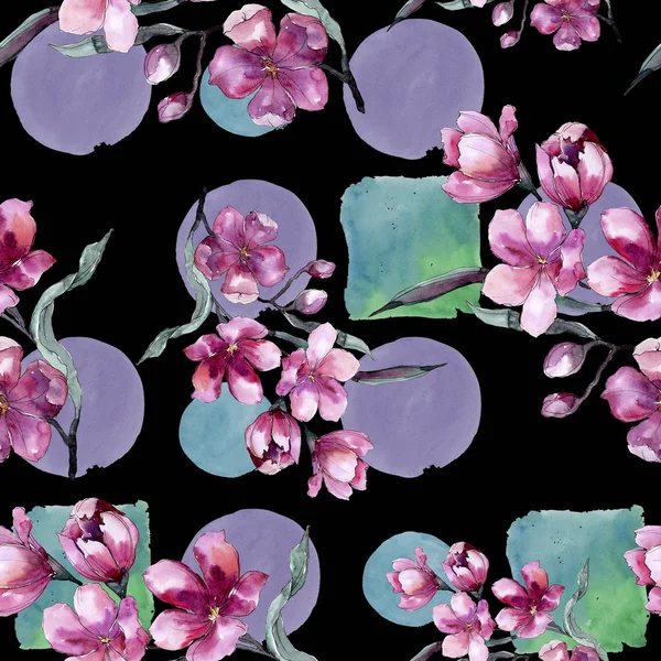 ピンクの花の水彩画の花束。花植物の花。シームレスな背景パターン. — ストック写真
