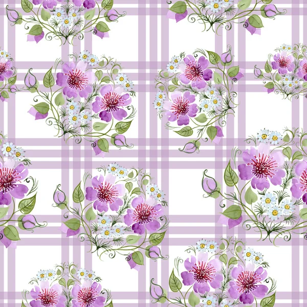 Watercolor ornamet of pink flower. Floral botanical flower. Seamless background pattern. — Stock Photo, Image