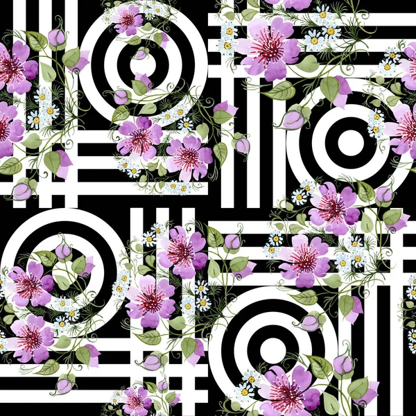 Adorno acuarela de flor rosa. Flor botánica floral. Patrón de fondo sin costuras . —  Fotos de Stock