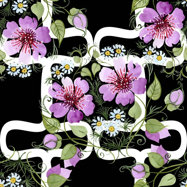 Ornamet aquarela de flor rosa. Floral flor botânica. Padrão de fundo sem costura . — Fotografia de Stock