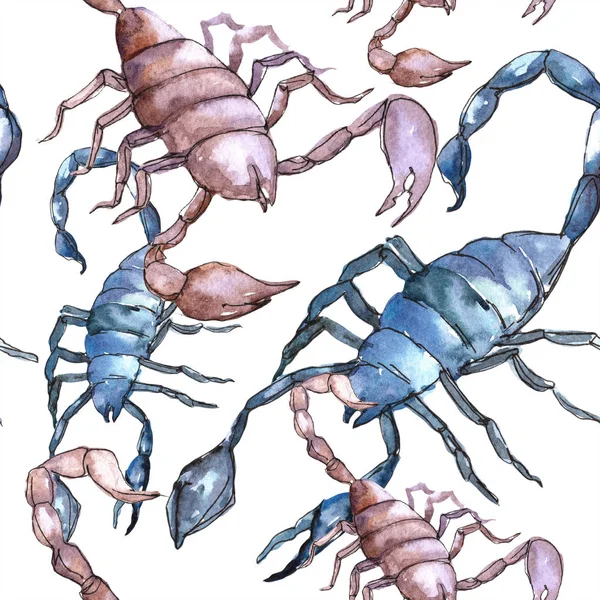 Egzotikus Skorpió vadon élő rovarok elszigetelt akvarell stílusú. Varratmentes háttérben minta. — Stock Fotó