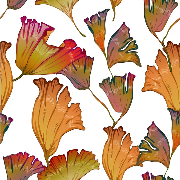 Vector otoño amarillo y rojo hojas de ginkgo . — Vector de stock