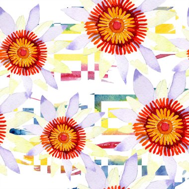 Sulu boya beyaz lotus çiçeği. Botanik çiçek. Çerçeve kenarlığı süsleme Meydanı.