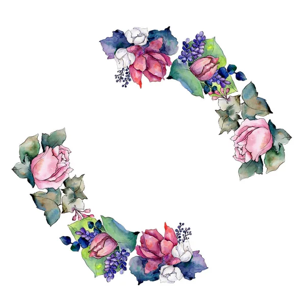 Aquarel kleurrijke boeket van mix bloemen. Floral botanische bloem. Frame grens ornament vierkant. — Stockfoto