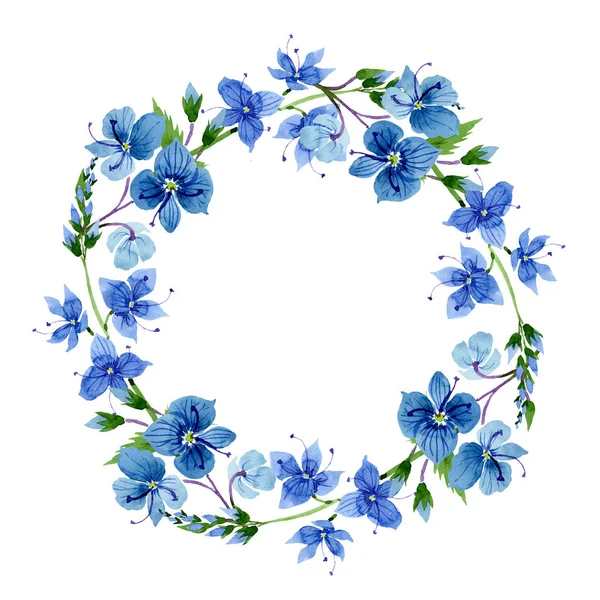 水彩蓝色维罗妮卡花。花卉植物花卉。框架边框装饰方形. — 图库照片