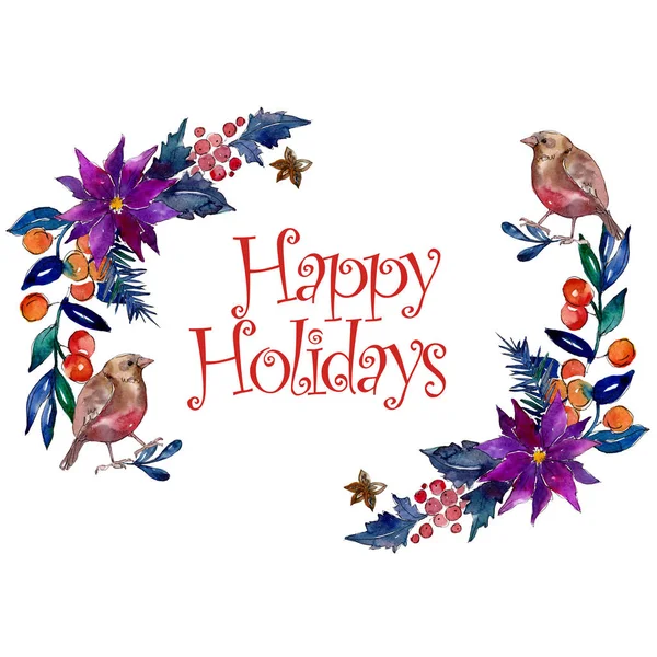 Natal símbolo de férias de inverno em um estilo aquarela. Quadro borda ornamento quadrado . — Fotografia de Stock