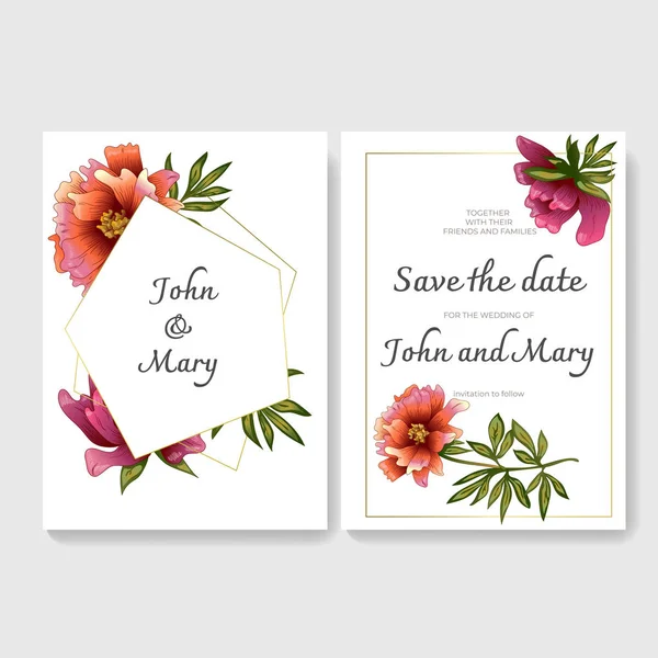 Pivoine en carton blanc du vecteur de fleurs. Carte de fond de mariage bordure décorative florale . — Image vectorielle
