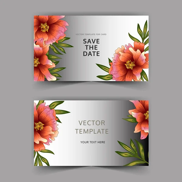 Gri kartı Şakayık Çiçeği vektörünün. Düğün arka plan kartı çiçek Dekoratif kenarlık. — Stok Vektör