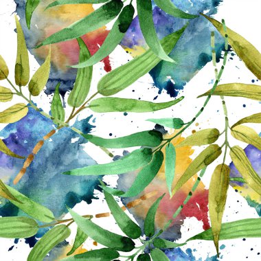 Bambu Yeşil yaprak. Yaprak bitki botanik bahçe çiçek yaprakları. Sorunsuz arka plan deseni.